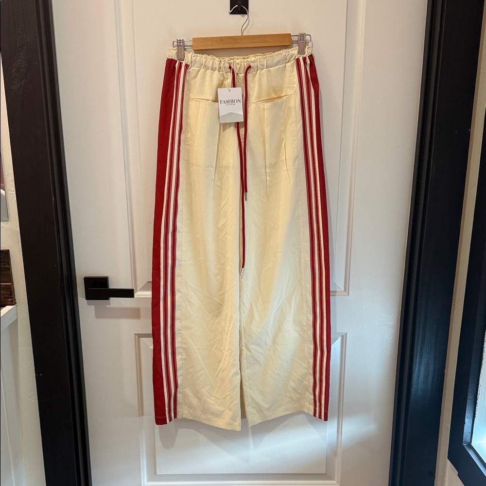 Cream Pants with Red Accents